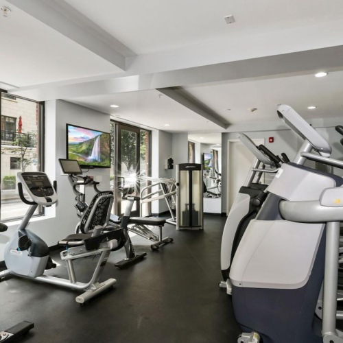 Get your workout on a gym with exercise equipment